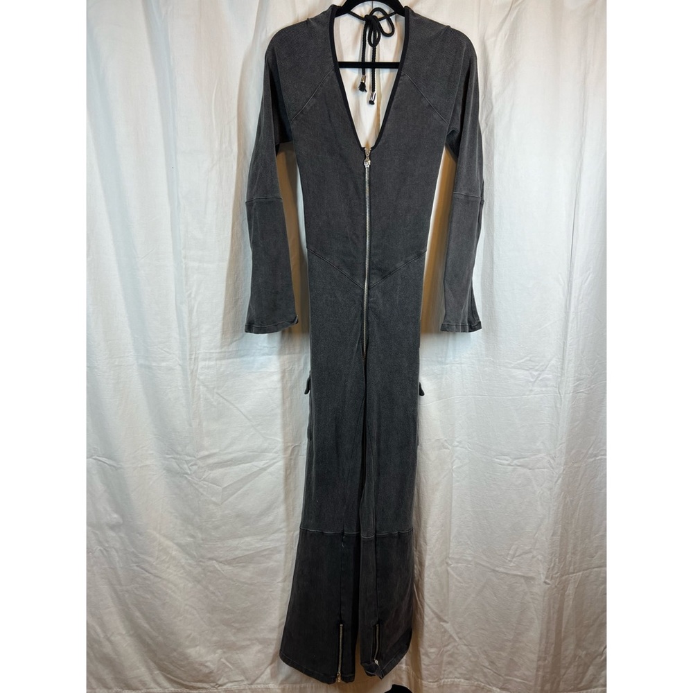 Tordrobes rusted u zip long sleeve open back straight leg  jumpsuit stone grey